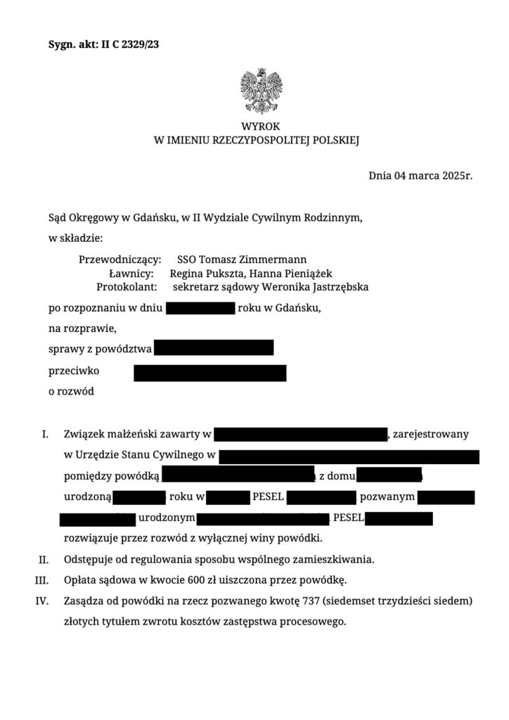 rozwód z orzeczeniem o winie